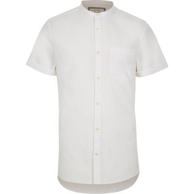 White Oxford grandad collar shirt